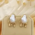 Detailed view of elegant gold dripping design baroque pearl stud earrings for women - Stud Earrings Style 3