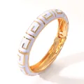Vintage enamel geometric bangle bracelet with white dripping oil pattern for women - White (HWDY-FWSZ)