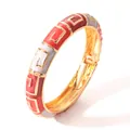 Retro geometric enamel bangle bracelet featuring red and grey patterns in gold finish - Light Pink (HWDY-FWSZ)