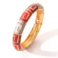 Retro geometric enamel bangle bracelet with red and white Greek key pattern design. - Dark Pink (HWDY-FWSZ)