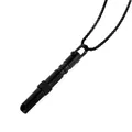 Close-up of black stainless steel meditation breathing whistle necklace with box chain - Black