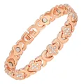 Bracciale magnetico a quadrifoglio in oro rosa con strass, elegante gioiello moda femminile. - Stile Trifoglio / 22.5cm x 1cm / Oro rosa
