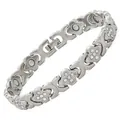 Elegante bracciale magnetico a trifoglio argento con strass scintillanti per donna - Stile Trifoglio / 22.5cm x 1cm / Argento