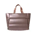 Bolso tote acolchado oro rosa metalizado con detalle de cremallera para viaje y gym. - Rosa