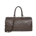 Large capacity dark brown crocodile leather travel bag with chain detail - Coffee