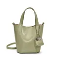 Elegant solid color vintage bucket bag with matching mini purse charm for daily commuting - Green