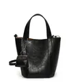 Vintage minimalist black soft leather bucket bag with a stylish mini bag charm - Black