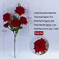 Ramo di rosa rossa artificiale in velluto a 5 teste, lunghezza 61 cm - Rosso