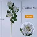 Ramo di rosa di velluto artificiale bianco a 3 teste per matrimonio e decorazione - Stile a 3 Teste / Bianco