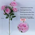 Ramo di rosa artificiale in velluto rosa con 5 teste e specifiche dimensionali - Rosa
