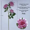 Rosa artificiale in velluto rosa a 3 teste, gambo 63 cm, fiore diametro 7 cm. - Stile a 3 Teste / Rosa