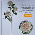 Ramo di rose artificiali in velluto champagne a 3 teste per decoro casa, alto 63cm - Stile a 3 Teste / Champagne