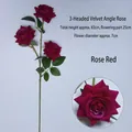 Rosa artificiale a 3 teste in velluto rosso scuro per decorazioni di matrimoni - Stile a 3 Teste / Rosso rosa