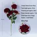 Ramo di rose artificiali in velluto bordeaux con 5 teste per decoro matrimonio - Borgogna
