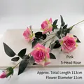 Elegant pink 5-head velvet artificial rose branch for wedding and home decoration - Angular Rose (Pink)