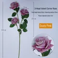 Ramo di rosa in velluto artificiale a 3 teste rosa antico, lunghezza 63cm arredamento - Stile a 3 Teste / Rosa antico