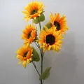 Realistischer gelber künstlicher Sonnenblumenzweig mit fünf Köpfen für Deko - Großer 6-Blatt-Stil (SJ-Z09) / 5 Köpfe Bündel