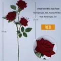 Ramo di rosa rossa artificiale in velluto a 3 teste per decorazioni matrimoniali - Stile a 3 Teste / Rosso