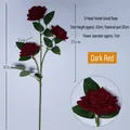 Ramo di rose artificiali in velluto bordeaux a 3 teste per eleganti decorazioni domestiche - Stile a 3 Teste / Rosso scuro