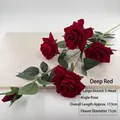 Elegant deep red velvet artificial rose with 5 heads for home and wedding decor - Angular Rose (Dark Red)