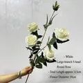 Elegant white 5-head velvet artificial rose branch for home and wedding decoration - Round Rose (White)