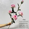 Realistic large 5-head velvet artificial rose flower branch in pink for home decoration - Round Rose (Pink)