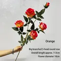Large stem 5-head artificial velvet rose in orange-yellow for home wedding decoration - Round Rose (Orange)