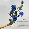 Long stem blue velvet artificial rose featuring 5 realistic heads for home decoration - Round Rose (Blue)