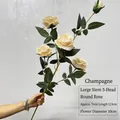 Elegant champagne artificial 5-head velvet rose flower branch for wedding decor, 113cm length - Round Rose (Champagne)