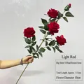 Premium 5-head red velvet artificial rose branch for home decor and weddings, 113cm long - Round Rose (Light Red)