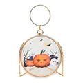 Detailed view of transparent round Halloween handbag with pumpkins and ghost graphics - Style 4 Small Pumpkin
