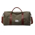 Grote groene canvas weekendtas met bruine leren riemen en verstelbare schouderriem. - Groen