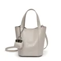 Elegant minimalist light grey PU leather bucket bag with top handle and mini charm - Gray