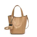 Beige Bucket-Bag aus weichem Kunstleder mit Mini-Etui und Schultergurt. - Gelb-Khaki
