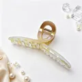 Elegant 13cm iridescent UV plated ribbon hair claw clip displayed with pearls and silk - UV Electroplated Gradient Champagne