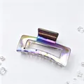 Detailed view of a square hair claw clip featuring an iridescent UV plated gradient finish. - Gradient Gun Black