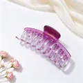 Close-up of a stylish purple gradient UV plated large hair claw clip with roses. - Dragon Bone Style / Gradient Rose Red