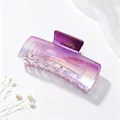 Close-up detail of a large purple gradient square hair claw clip for elegant hair styling - UV Electroplated Gradient Rose Red