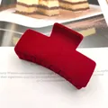 Close-up view of a wine red flocked hair claw clip featuring a soft velvet texture - Solid Square Style / Burgundy