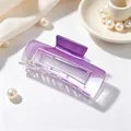 Macro view of a large purple gradient square hair claw clip with glossy UV plating - Gradient Purple