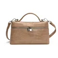 Elegant khaki box bag with crocodile pattern and adjustable silver shoulder strap - Khaki