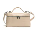 Elegant cream crocodile pattern box handbag for women with sleek silver-tone hardware - Beige