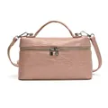 Elegant pink minimalist box bag with crocodile skin pattern and adjustable strap - Pink