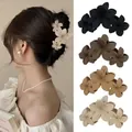 Matte plumeria flower hair claw clip for women shown on model in multiple colors - Matte Triple Plumeria (11CM) / 4 Pieces/Pack