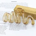 Detailed view of a large wavy jelly-colored amber brown hair claw clip for women - Wave Shape (Transparent Jelly Wave) / Brown