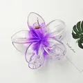 Detailed macro view of a translucent purple gradient flower-shaped hair claw clip accessory - Frangipani Style / 8cm / Transparent Purple