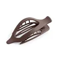 Detailed view of matte coffee brown duckbill hair clip with elegant curved hollow design. - Dark Coffee