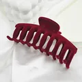 Close-up of large burgundy red velvet flocked hair claw clip with soft texture. - 11 Keel Style / Burgundy