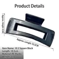 Detail view of large black square hair claw clip made of PC plastic with dimensions - Cube / 10.5cm / Black