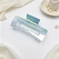 Close-up of iridescent UV electroplated large square hair claw clip with gradient AB color - Gradient Blue